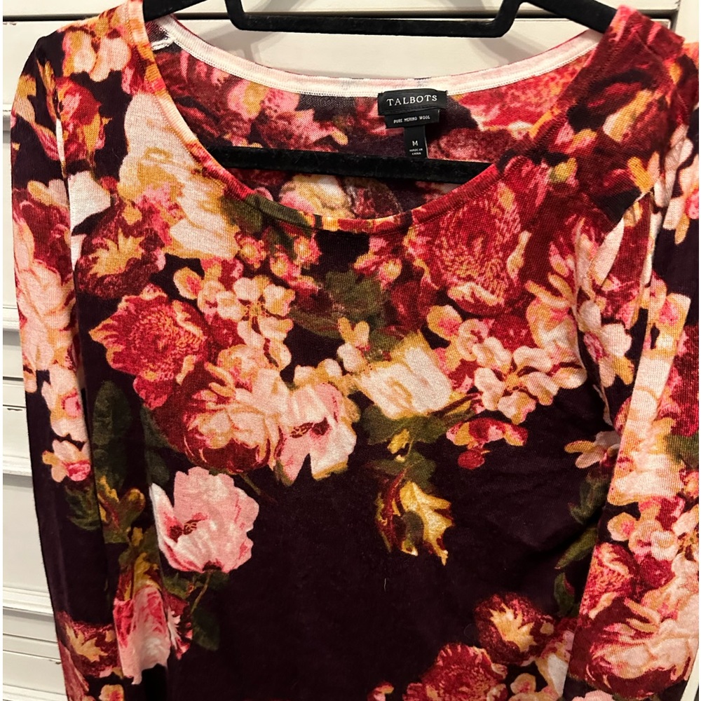 Talbots Pure Merino Wool Flowered Sweater